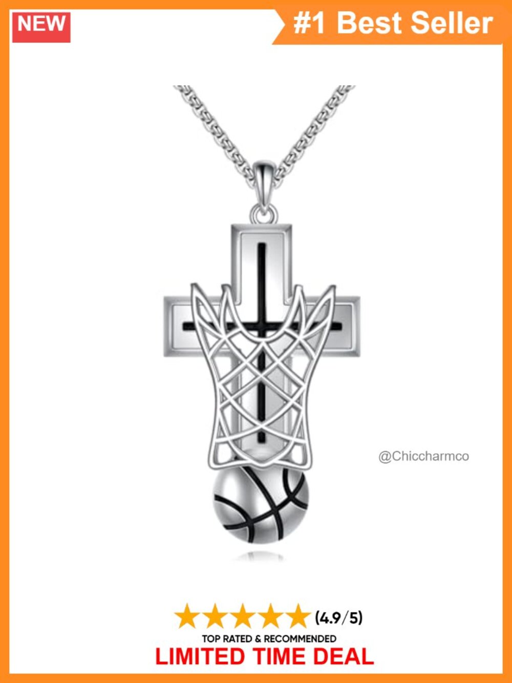 925 Sterling Silver Basketball Cross Necklace Sport Pendant for Men